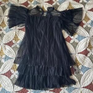 Black lace mesh whimsigoth tiered mini dress size S goth dark fairy
